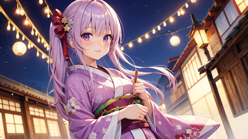 woman　clear　Light purple hair　　kimono　　Anime Style　Christmas
