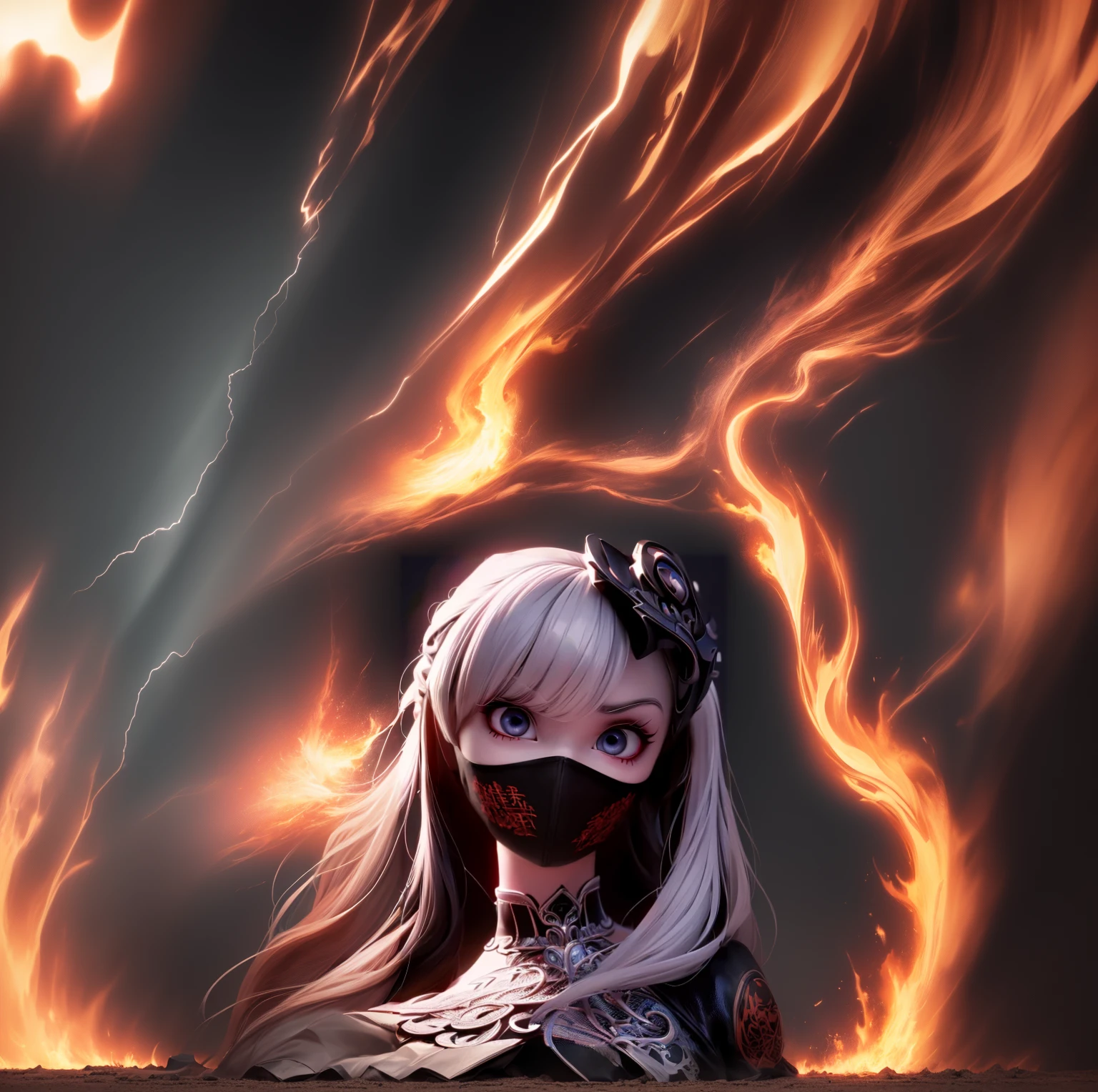huge fire flames and lightnings effects background