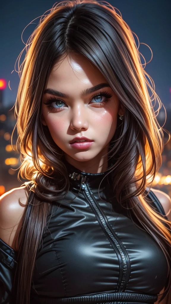 (Masterpiece), Best Quality, ultra high resolution,, Cyberpunk 1girl flying over a stunning cityscape ,hoodie,blue fur, neon colored shooting stars, very long hair, off the shoulder, feather hair ornament, Neon colors, flashes, stunning night sky, cinematic lighting, photorealistic, realistic skin, HDR,fish eye