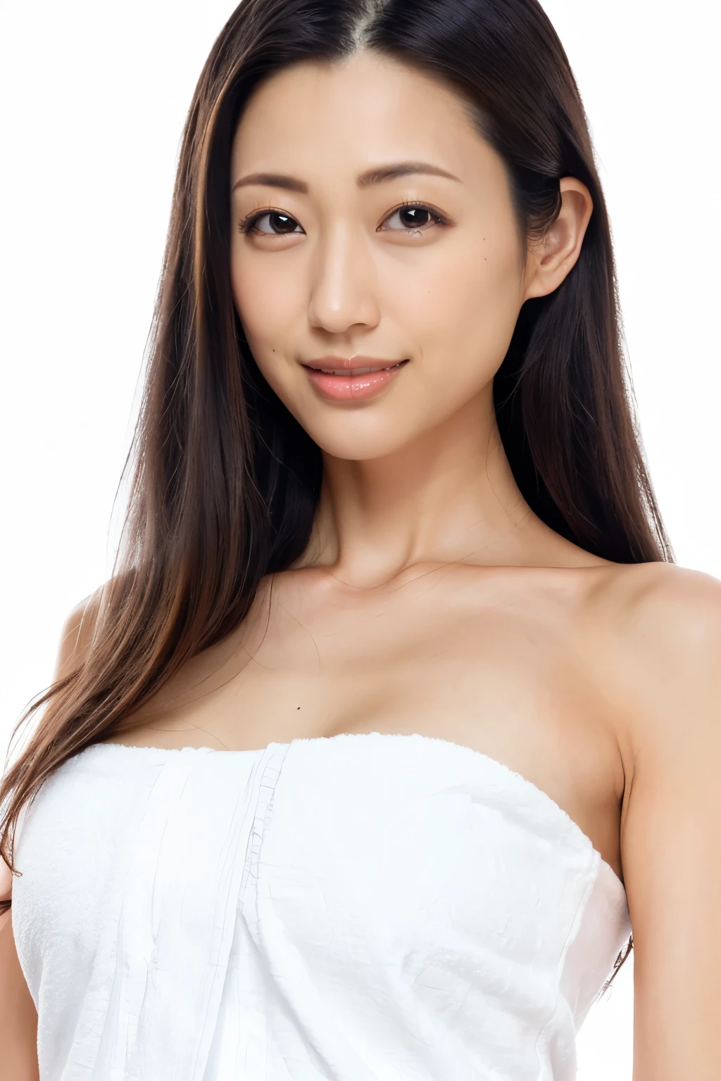 (Highest quality、Tabletop、8K、Best image quality、Award-winning works)、One beautiful woman、( with a bath towel wrapped around her:1.3)、(The simplest pure white background:1.2)、(Damp Hair:1.1)、(S, Moist Skin:1.1)、Brightly lit face、Hot Face、(White skin:1.1)、Hair Bun、Very bright、Super high resolution beautiful face、Ultra HD Hair、Ultra High Definition Moist, Shiny skin、Super high quality glossy lip、(Accurate anatomy:1.1)、(Big Breastder body、(Accete your body lines:1.1)、(Accurate anatomy:1.2)、(Perfect beautiful bath towels:1.3)、look at me、(Cold, expressionless face:1.3)、Standing Elegantly、(Falose-up:1.6)