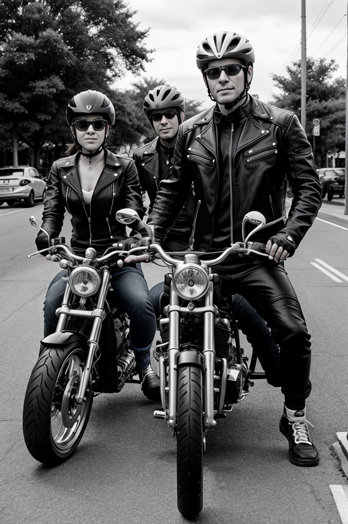 Group of bikers black and white