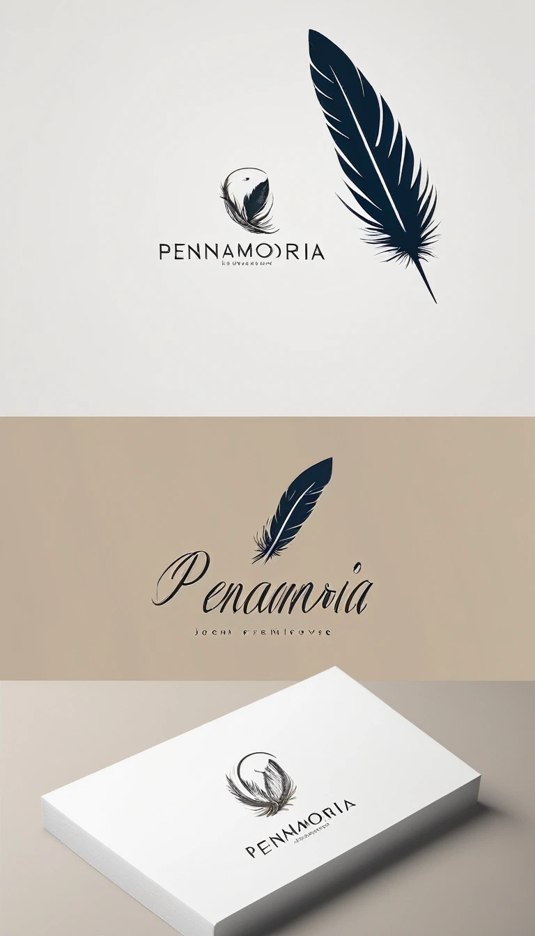 A minimal, modern, simple, cinematic logo design for the brand “Penamemoria". Create a modern, minimalistic, high-quality, logo of a bird feather