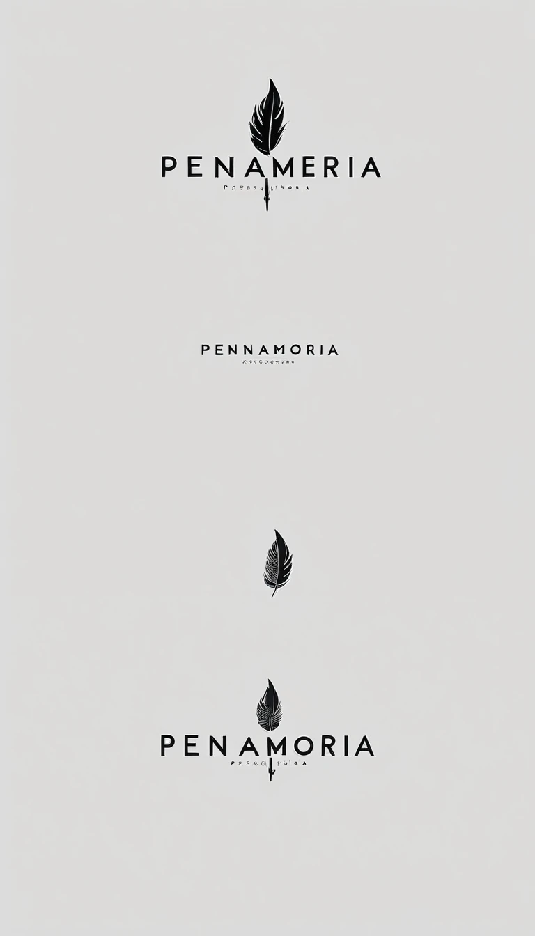 A minimal, modern, simple, cinematic logo design for the brand “Penamemoria". Create a modern, minimalistic, high-quality, logo of a bird feather