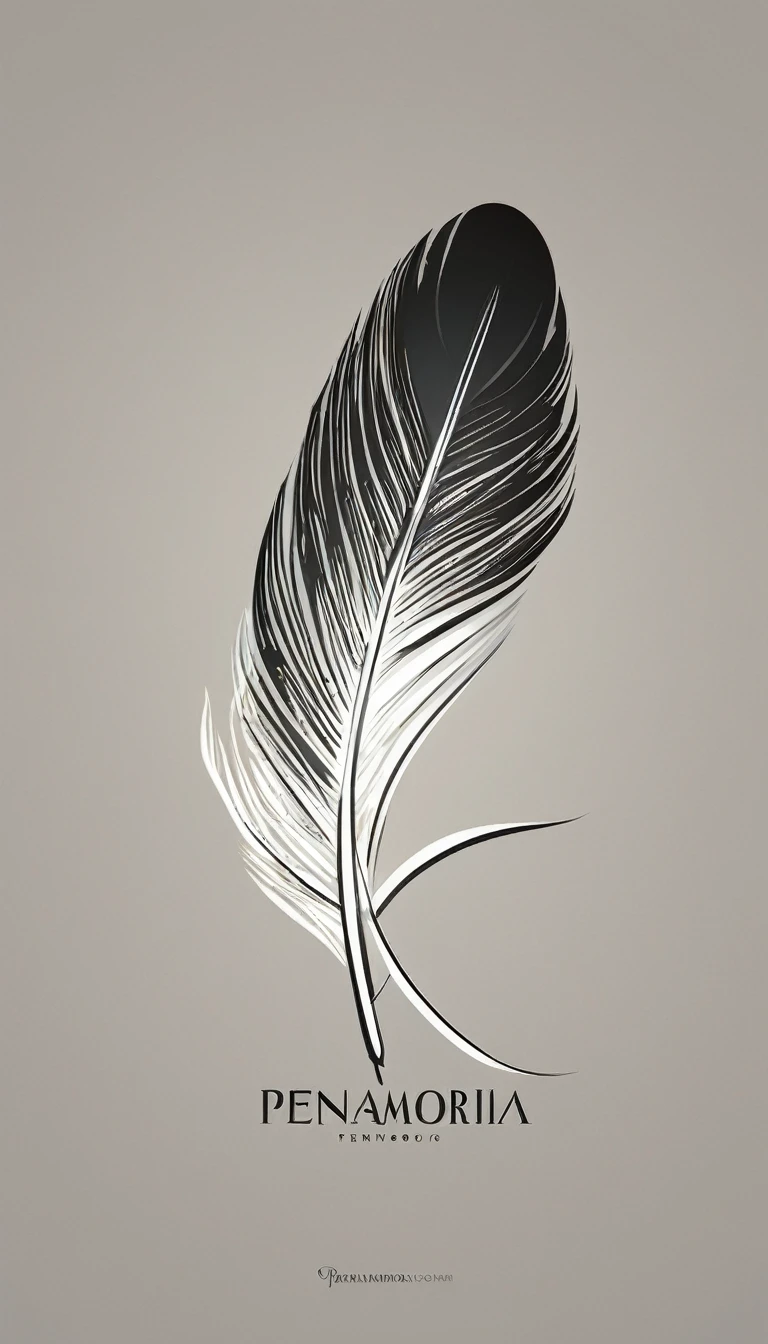 A minimal, modern, simple, cinematic logo design for the brand “Penamemoria". Create a modern, minimalistic, high-quality, logo of a bird feather
