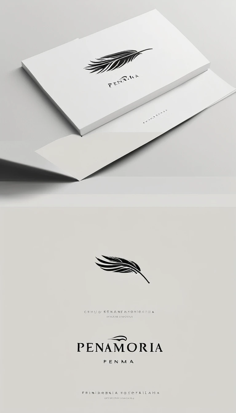A minimal, modern, simple, cinematic logo design for the brand “Penamemoria". Create a modern, minimalistic, high-quality, logo of a bird feather