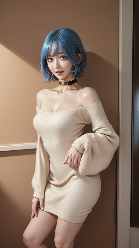 (masterpiece, highest quality, highest quality, Official Art, Beautiful and aesthetic:1.2, Cinematic lighting、Key light at 45 degrees from the front, Fill Light、Soft backlight), 


Beautiful Face、Perfect round ass、The body is slim、Fit and body、Pale skin、Shiny, bright eyes、Long eyelashes、Glossy face、Pervert woman、Beautiful mature woman, 
(Oily skin、Glowing Skin、Realistic skin texture、Beautiful skin in every detail、Shiny skin),

A 23-year-old 、(Cute:1.5)、
 ((Open your mouth:1.2))、masterpiece,highest quality,High resolution,Very detailed,skinny,,((Captivating smile ))、(Pixie short hair、gold & Blue hair), Choker,Many piercings,Big cleavage、(Light-colored off-the-shoulder tight sweater dress:1.5)、,Race,(( Perfect Fingers )) ,  indoor,(Open the front door 1.2),((sexy Gestures:1.5, A flirtatious, sexy face、A sweet, ecstatic face:1.5, Open your mouth and look at me))、Heavy breathing , (Lip gloss, eyelash, terrible face, highest quality, Ultra-high resolution, Wide Lighting, Natural Shading), Absolute area、

Accurate 5-finger、Accurate human body、The perfect human body、The most beautiful face, true to the human body、Correct five-finger、The perfect human body、Someone knowledgeable、Highly detailed face and skin texture、Natural neck length、(beautiful Hands)、beautiful, Slender legs、Straighten two legs、Straighten two arms、(orgasm:1.3, 細く鋭い目:1.3, steam:1.2, sweat, Vulgarity:1.3),(((Big Breasts:1.2)))