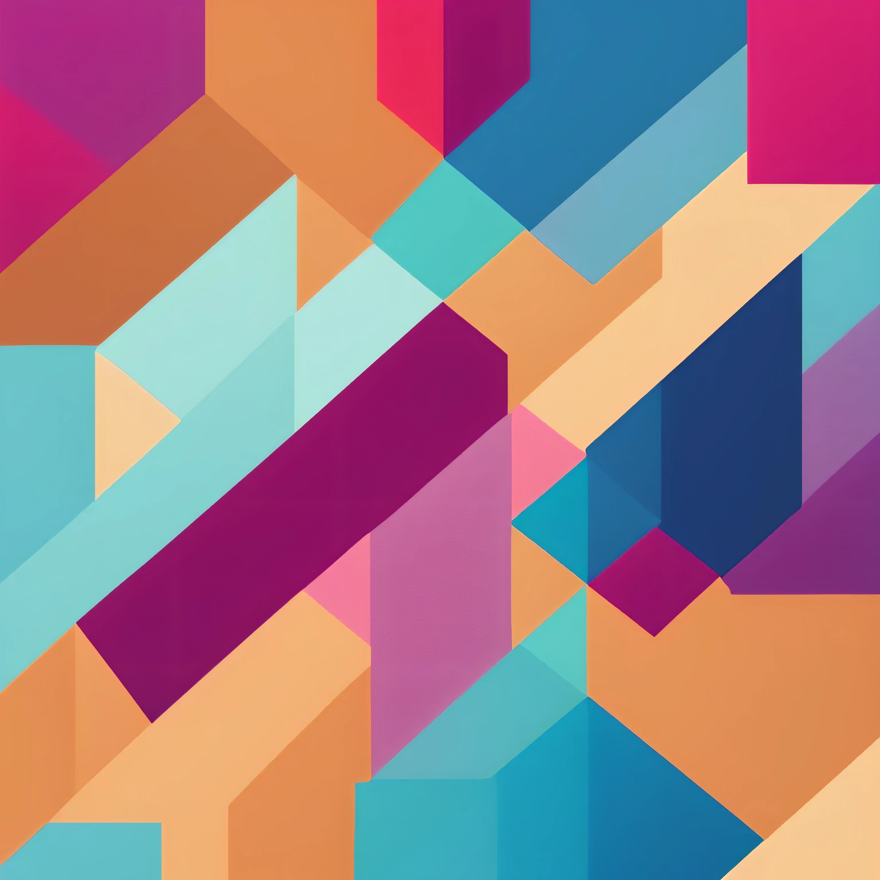 "Design an abstract composition using geometric patterns and bold, contrasting colors to create a visually striking piece."