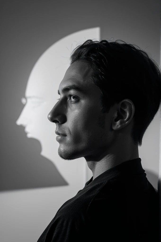 male, faceless profile photo, black and white, shadow