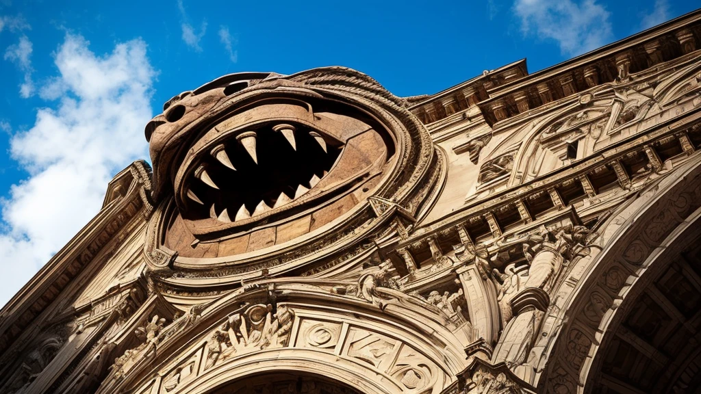 Giant monster face, Looking up at the sky, sunny, Intimidating Monsters, Monster&#39;s mouth,Terrifying monsters, harmless, Hell on Earth, Super-giant creature, Emanating dignity, Inorganic, Aerial perspective, Primary forest, Majestic Monsters