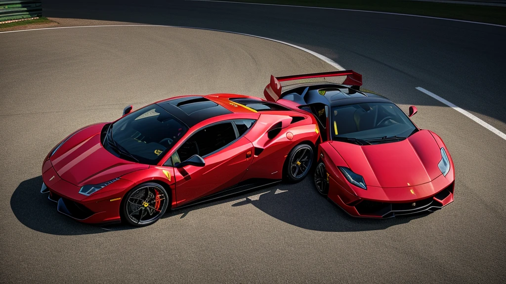 Ferrari logo left side had and Lamborghini logo right side hand