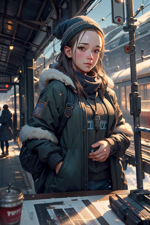 (Scenery before dawn:1.５)、Snow-covered station platform in a rural town、Diesel trains、Extending railway line、winter、Faint starry sky、People waiting for a train、Photorealistic、Photorealistic:1.37、Highest quality、4K、8K、High resolution、masterpiece:1.2、Super detailed、HDR、uhd、Studio Lighting、Ultra-fine painting、Sharp Focus、Physically Based Rendering、Extremely detailed depiction、professional、Bright colors、Bokeh、wtrcolor style