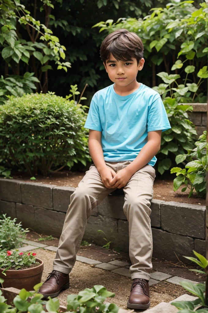 A boy sit on gardens