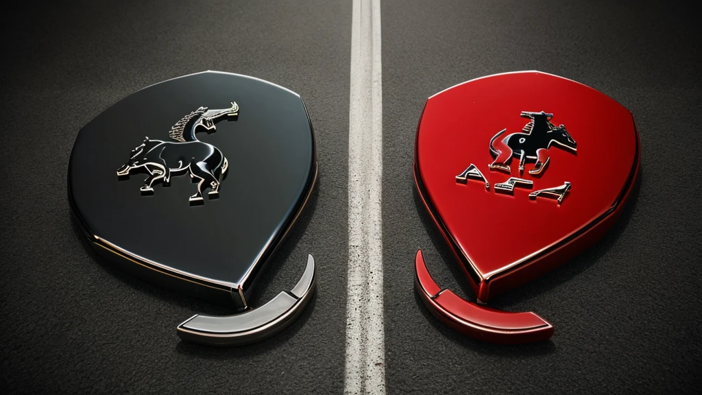 Left hand Ferrari logo and right hand Lamborghini logo 