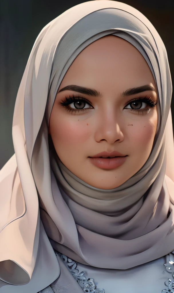 A veiled woman, intricate detailed face, beautiful detailed eyes, beautiful detailed lips, extremely detailed eyes and face, long eyelashes, scarves wrapped around her hair, white veil covering the neck, (best quality,4k,8k,highres,masterpiece:1.2),ultra-detailed,(realistic,photorealistic,photo-realistic:1.37),portrait,fantasy,dramatic lighting,cinematic,muted colors,soft focus