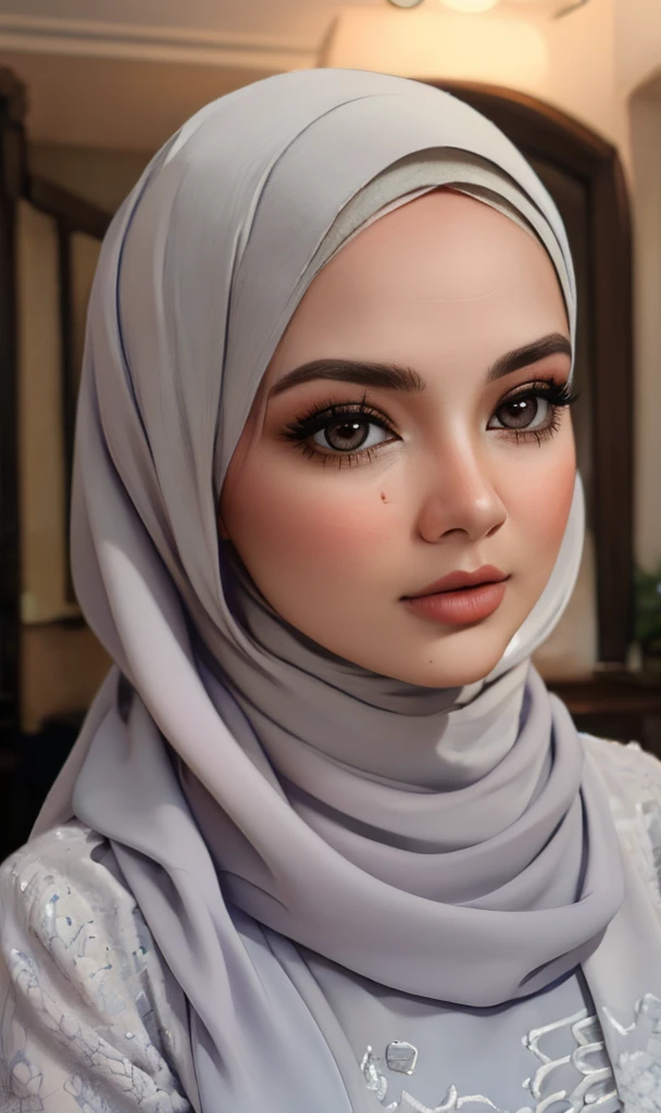 A veiled woman, intricate detailed face, beautiful detailed eyes, beautiful detailed lips, extremely detailed eyes and face, long eyelashes, scarves wrapped around her hair, white veil covering the neck, (best quality,4k,8k,highres,masterpiece:1.2),ultra-detailed,(realistic,photorealistic,photo-realistic:1.37),portrait,fantasy,dramatic lighting,cinematic,muted colors,soft focus
