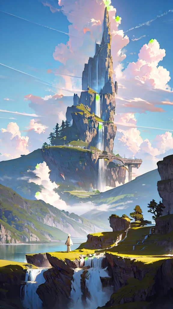 masterpiece, best quality, high quality, extremely detailed CG unity 8k wallpaper, scenery, outdoors, sky, cloud, day, no humans, mountain, landscape, water, tree, blue sky, waterfall, cliff, nature, lake, river, cloudy sky,award winning photography, Bokeh, Depth of Field, HDR, bloom, Chromatic Aberration ,Photorealistic,extremely detailed, trending on artstation, trending on CGsociety, Intricate, High Detail, dramatic, art by midjourney