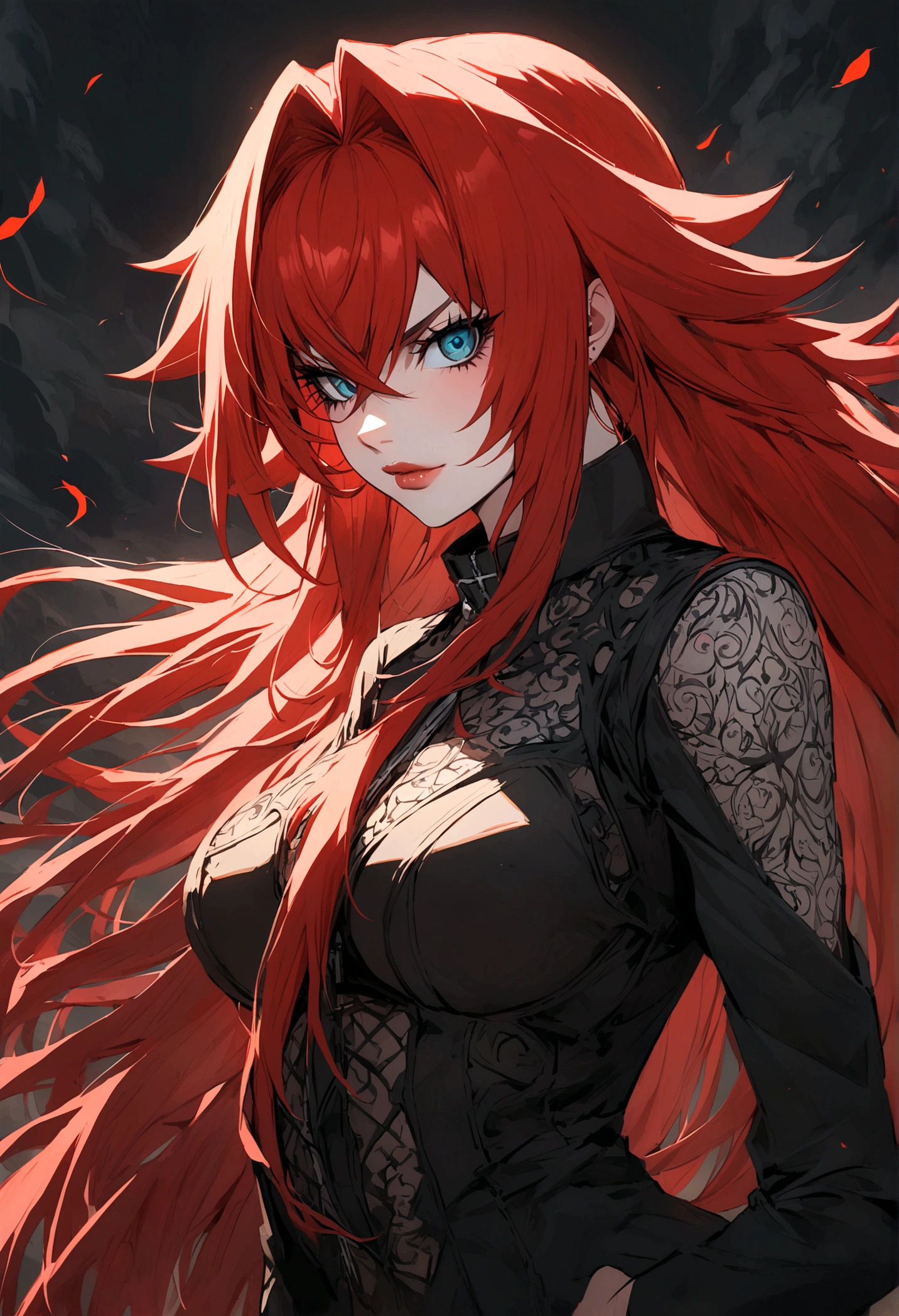 (only one person),Dark sky,heavy rain,Red lightning,dark clouds,(Battle damage机甲,Battle damage),Flowing hair,Sexy women