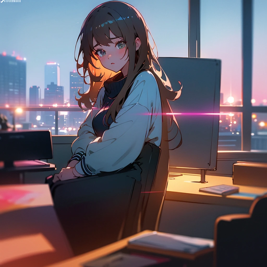 a woman sitting at a desk in front of a computer, alena aenami and artgerm, alena aenami and android jones, art of alena aenami, alena aenami and lilia alvarado, artistic. alena aenami, style of alena aenami, trending art station, artgerm and atey ghailan