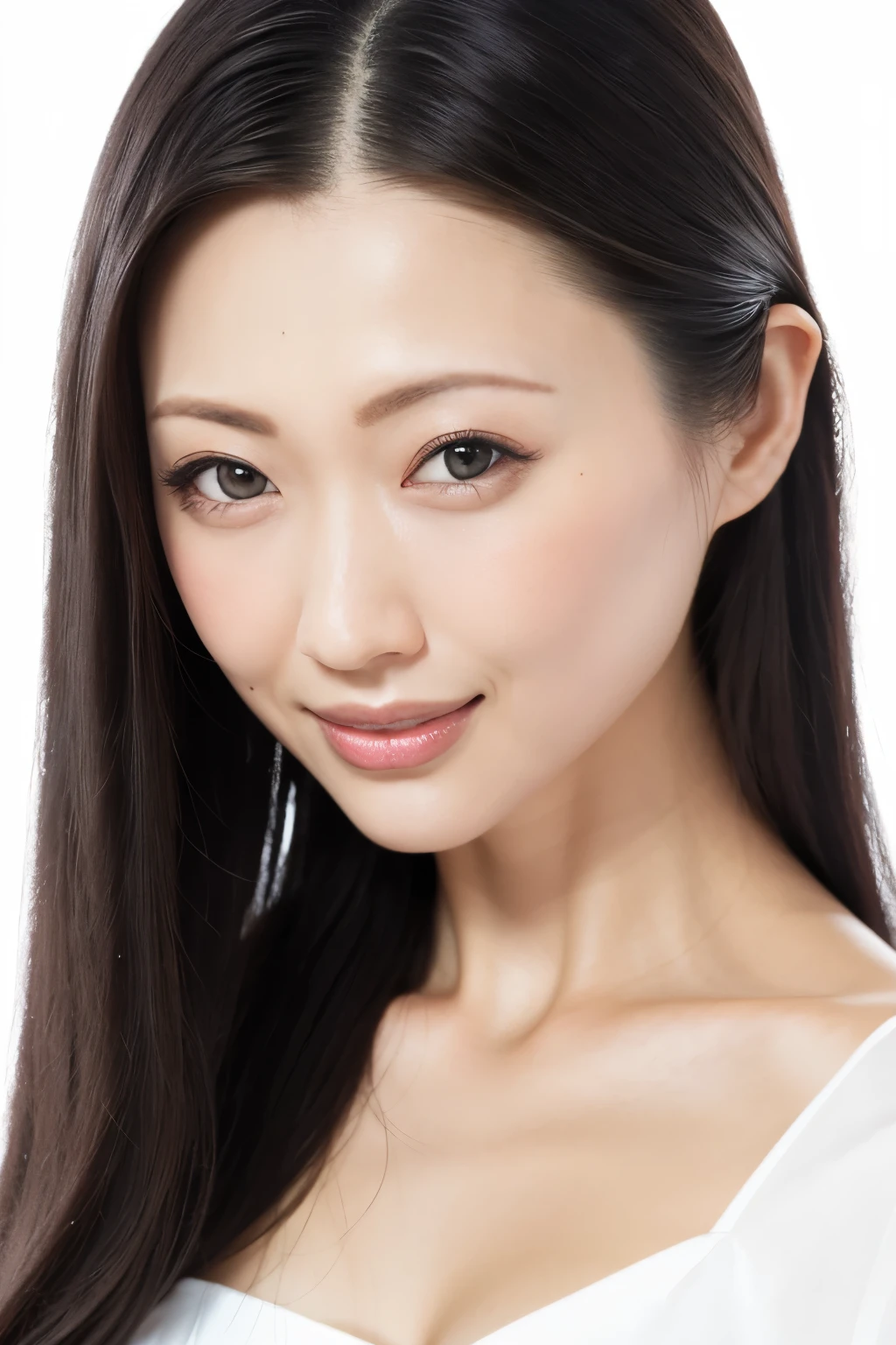 (Highest quality、Tabletop、8K、Best image quality、Award-winning works)、Beautiful woman、nude、female portrait photography、Glowing Skin、Standing Elegantly、(The simplest pure white background:1.2)、(Face close-up:1.1)、Perfect Face、Beautiful, shining eyes、(Staring at me with a blank look:1.2)、Sweaty face、Glowing Beautiful Skin、Perfect Makeup