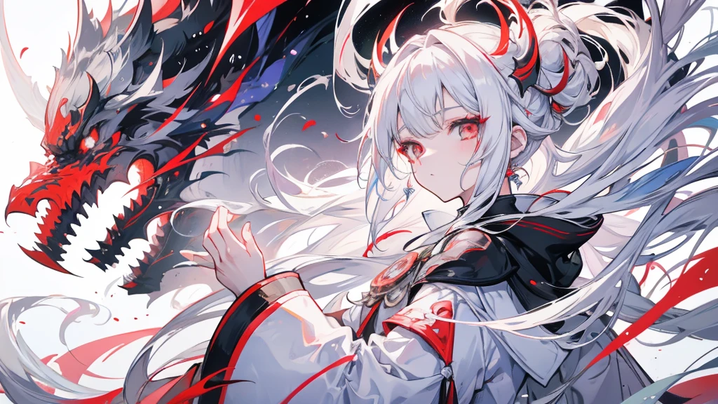 Anime character with white hair and red eyes wearing a white cloak, Anime original drawings, Keqing de Genshin Impact Impact, Genshin Impact, From Arknights, Anime Male Characters, Arte Zero Chan, ArtStation Pixiv Trends, Portrait of Thancred, Anime Youth, 詳細なAnime original drawings, shigenori soejima illustration, Kurabe Visual