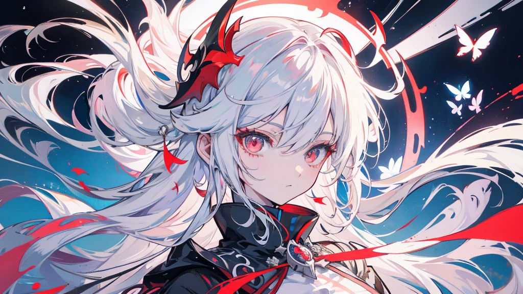 Anime character with white hair and red eyes wearing a white cloak, Anime original drawings, Keqing de Genshin Impact Impact, Genshin Impact, From Arknights, Anime Male Characters, Arte Zero Chan, ArtStation Pixiv Trends, Portrait of Thancred, Anime Youth, 詳細なAnime original drawings, shigenori soejima illustration, Kurabe Visual