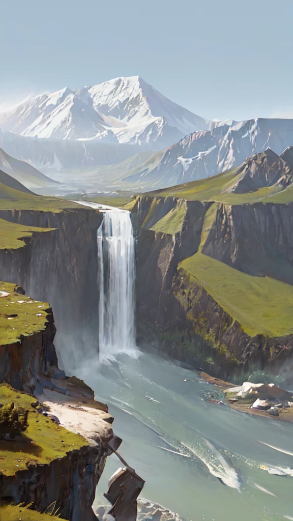 masterpiece, best quality, high quality, extremely detailed CG unity 8k wallpaper, scenery, outdoors, sky, cloud, day, no humans, mountain, landscape, water, tree, blue sky, waterfall, cliff, nature, lake, river, cloudy sky,award winning photography, Bokeh, Depth of Field, HDR, bloom, Chromatic Aberration ,Photorealistic,extremely detailed, trending on artstation, trending on CGsociety, Intricate, High Detail, dramatic, art by midjourney