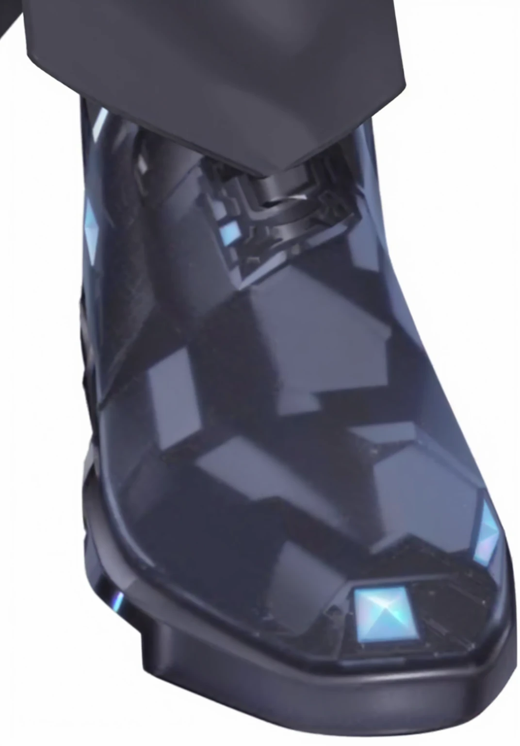 Close up of shoes with tie, Obsidian Hoof, slightly holographic, Giant feet, computer generated, No gradient, Full body close-up, Nano-carbon vest and leggings, Cybernetic legs, top view, [ [ Surrealism ] ], Concept works, Medium shot, Holographic Blade!