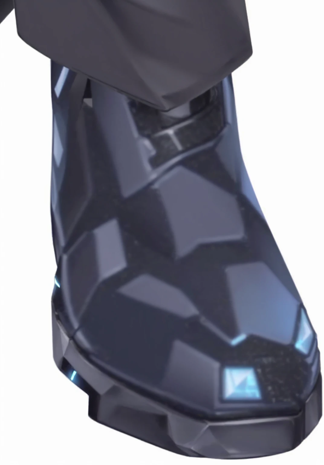 Close up of shoes with tie, Obsidian Hoof, slightly holographic, Giant feet, computer generated, No gradient, Full body close-up, Nano-carbon vest and leggings, Cybernetic legs, top view, [ [ Surrealism ] ], Concept works, Medium shot, Holographic Blade!