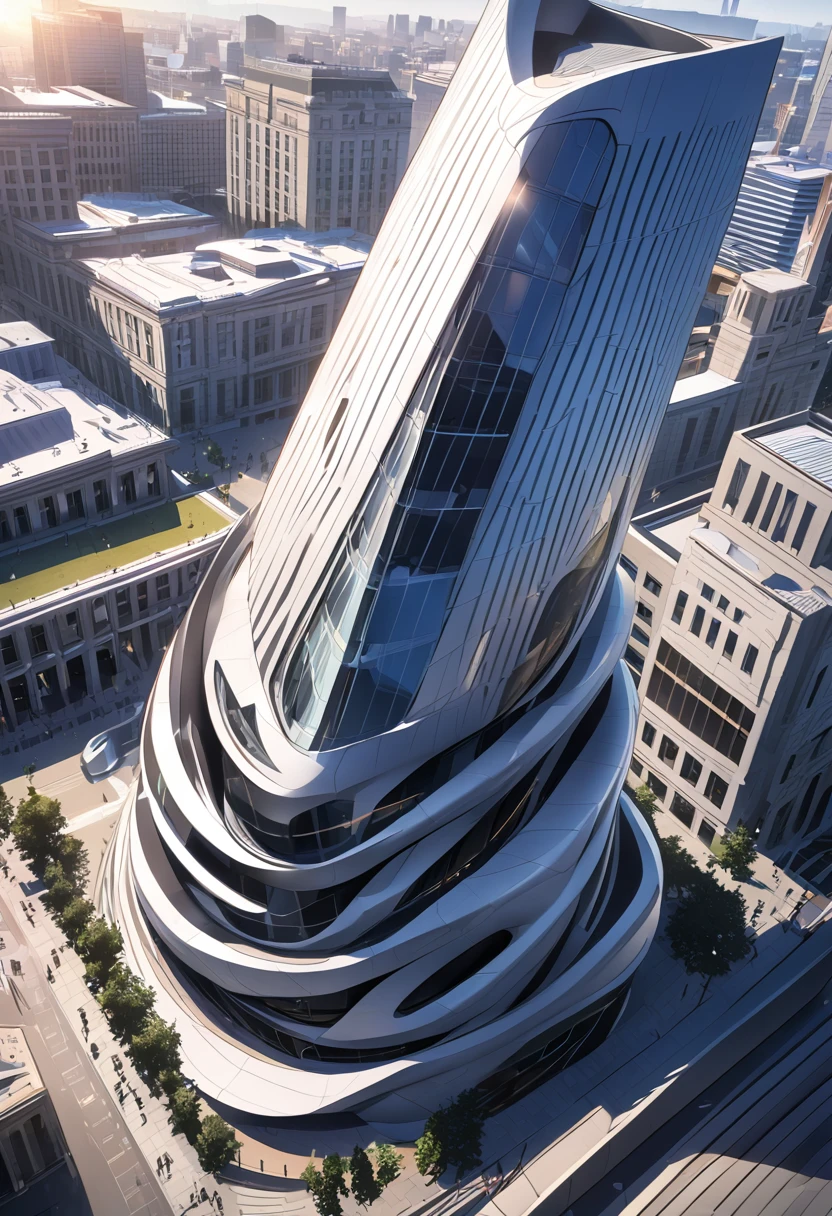 ((((MASTERPIECE)))), HIGH QUALITY,museum building, downtown, Zaha Hadid,Top-view,sun light –ar 16:9 –v6.0