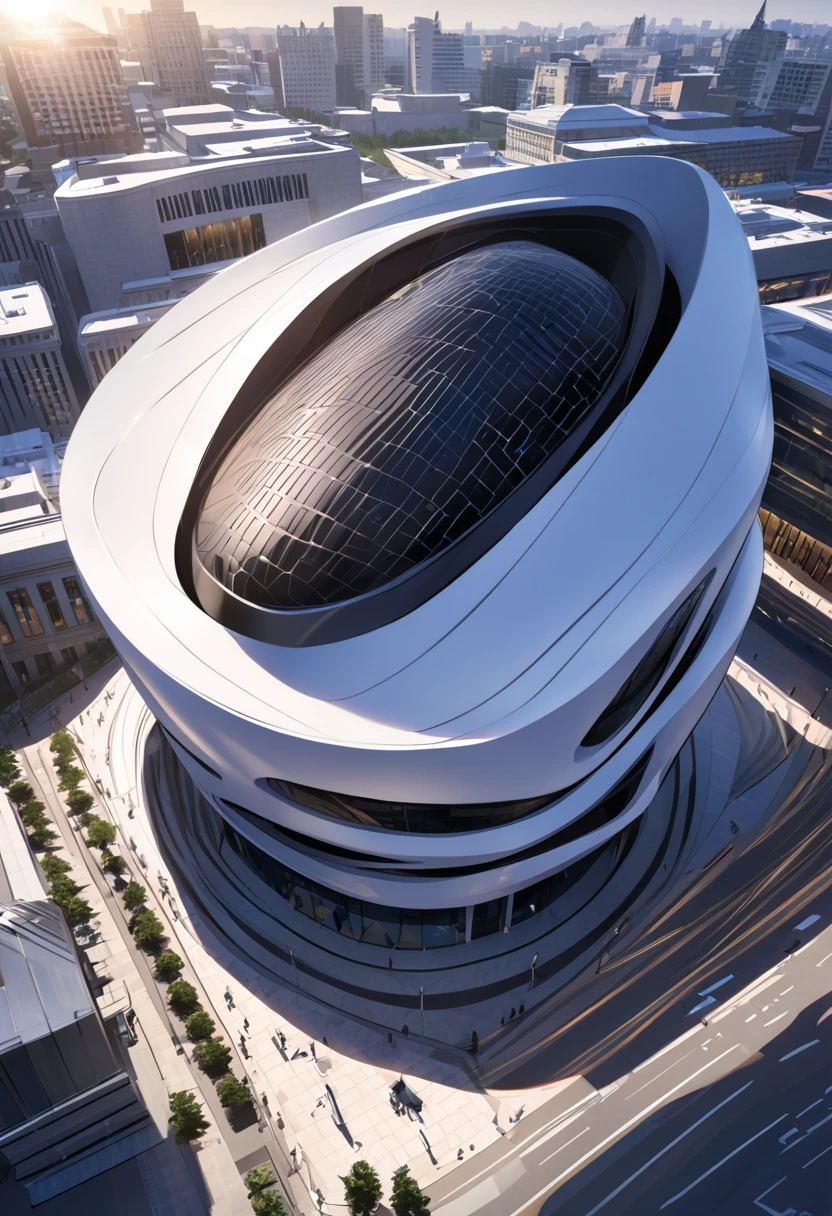 ((((MASTERPIECE)))), HIGH QUALITY,museum building, downtown, Zaha Hadid,Top-view,sun light –ar 16:9 –v6.0