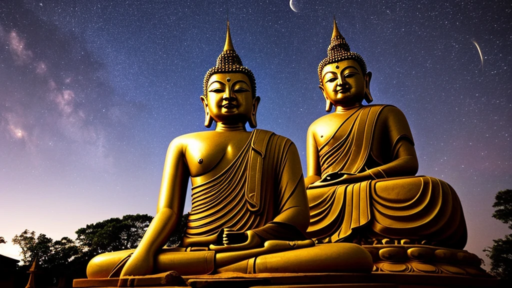 Creepy Buddha Statue, Looking up at the night sky, Intimidating Demon, Giant monk's mouth,Frightening ghost, harmless, Hell on Earth, Super-giant creature, Emanating dignity, Inorganic, Aerial perspective, Primary forest, Majestic monster, Stationary Creatures