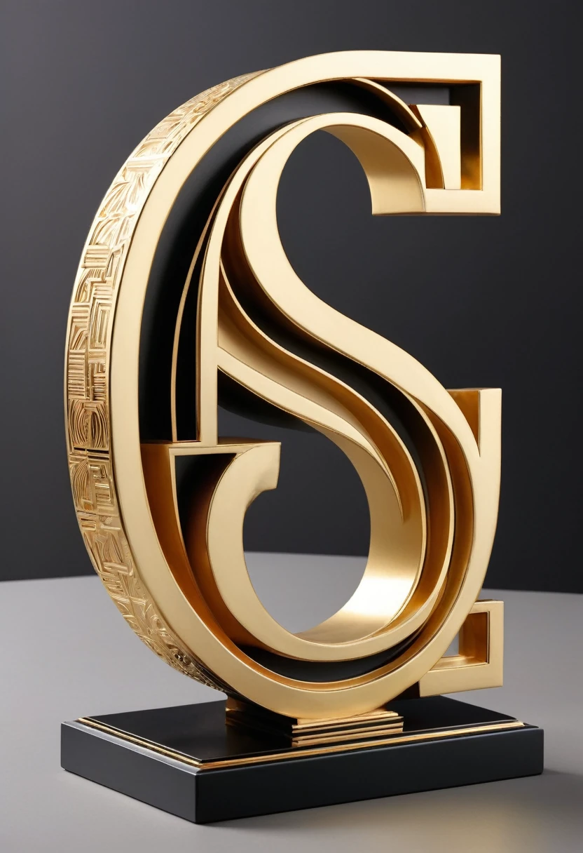 Art Deco design,Three-dimensional English letter sculpture,Abstraction,Modern Style,Luxury and luxury、(((5,000 yen)))