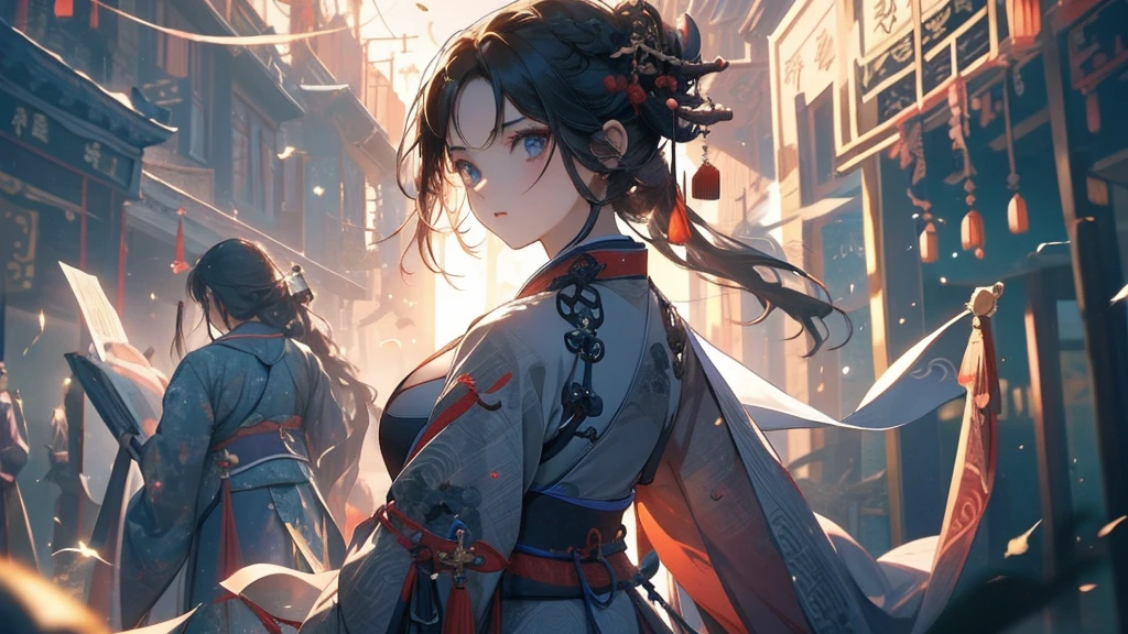 1 boy, China, ((( Hanfu))), [(bamboo forest:1.5)::5] ,Chinaの伝統衣装を着て, Mid Shot, whole body, (Lots of details), masterpiece,(Crystal Decoration Lab, Crystal Pattern, More about Mecha Robot Cyberpunk:0.6),Long sleeve, Warrior Pose, Confident expression, heroic, strong, Empowered, Black gloves, hair order, (Terrible atmosphere), Tidal effect, (Balancing and Adjusting Everything), good looking, Disorganized, plasma, Particle Effects, Crystal clear texture,star_\(null\), null間, starry_null, Milky Way, alone, short_hair, Cleavage, Earth_\(惑star\),illumination,Light,Dynamic Angle,Depth of written boundary,Light and shadow,Real Light and shadow,Diffuse Reflection