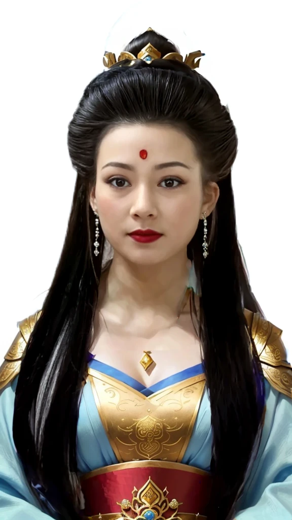 Close-up of a woman wearing gold and blue Dunhuang costume, Chinese Princess, Wearing a golden crown,Wearing a silver necklace,Portrait of Mulan, Inspired by Lan Ying, Star Trek Asian Woman, Chinese Queen, Inspired by Li Tang, Inspired by trees, A young woman plays, Inspired by Zhao Zuo, ancient Chinese Princess, Inspired by Wu Li, Asian Dynasty Princess
