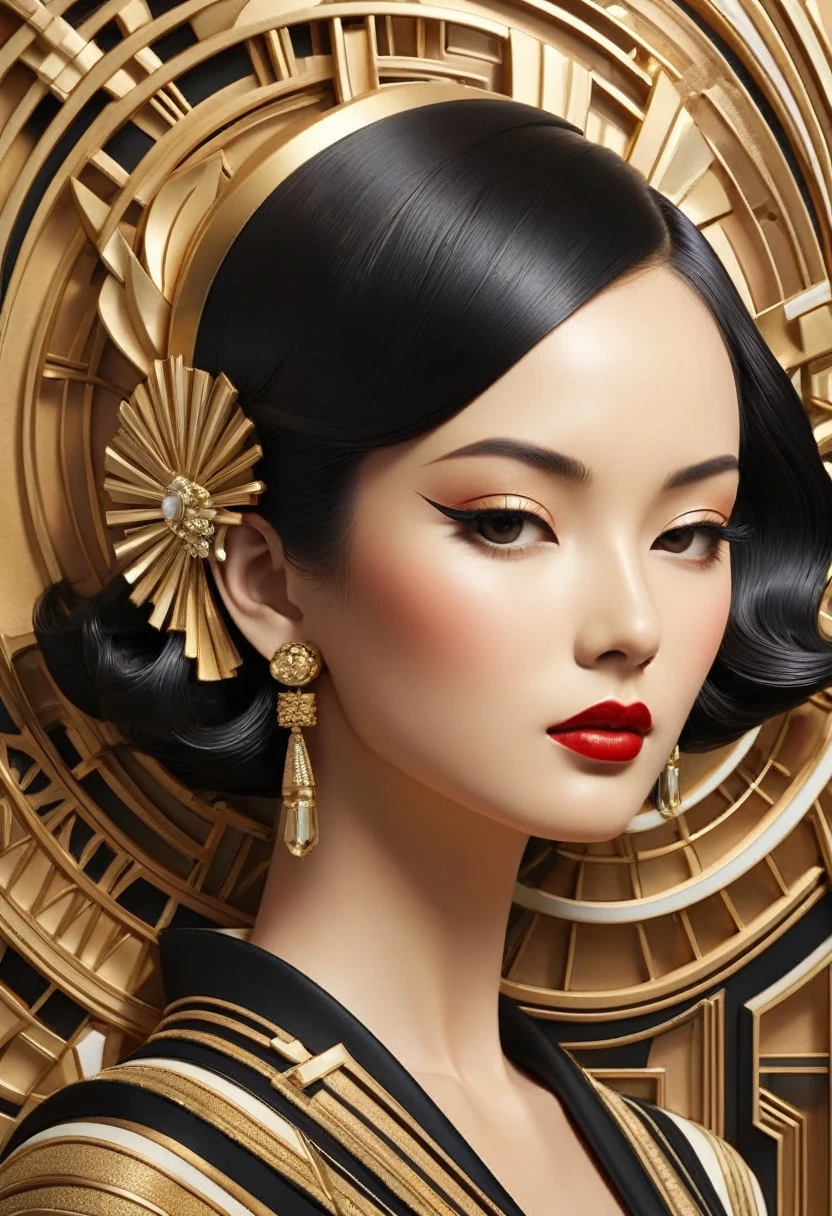 Art Deco design,Three-dimensional 5,000 yenの文字の彫刻,Abstraction,Modern Style,Luxury and luxury、(((5,000 yen)))