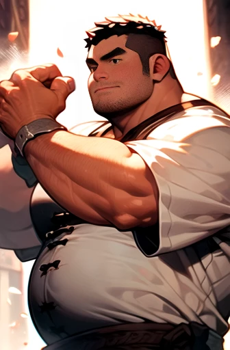 best quality, Ultra-high resolution, Male fatty,Big Fat Man,obesity,Big belly,Fat-encapsulated muscle,chest hair,Stubble,Chinese martial arts,General,robe