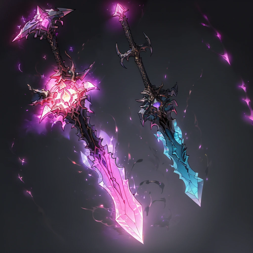 Visualize a medieval fantasy hammer resting on a stone pedestal in the center of an empty, dimly lit chamber. The hammer, forged from an ancient and enchanted metal, exudes a subtle purple glow that pulses rhythmically, casting eerie shadows on the rough-hewn walls. The handle is wrapped in dark leather, intricately embossed with mystical runes and symbols that faintly shimmer with arcane power. The massive head of the hammer is adorned with crystalline veins of amethyst, radiating an aura of formidable magical energy. Surrounding the pedestal are remnants of past enchantments—faded glyphs inscribed on the floor, scattered fragments of enchanted relics, and ancient tomes left open, their pages filled with forgotten spells. Capture the sense of potent magic and latent power in this empty room, where the enchanted hammer awaits a worthy wielder to unlock its true potential in a medieval fantasy world."