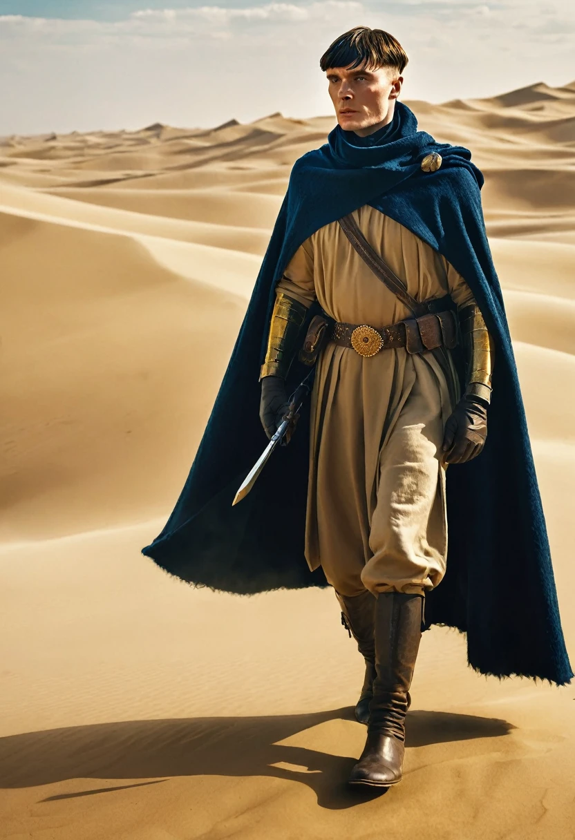arafed image of a tommy shelby dressed in armor and a cape, peaky blinders warrior, king of the desert, wojtek fus, the king in the desert, scene from dune 2 0 2 1 movie, film still from dune 2020, persian warrior, powerful warrior, lord of beasts, by Adam Marczyński, cgsociety ), amazing wallpaper