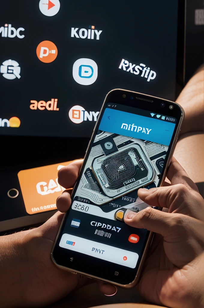 A stylized illustration of a person holding a smartphone with a digital payment app open, surrounded by icons of various digital payment methods (e.g., credit cards, mobile wallets, cryptocurrencies).
