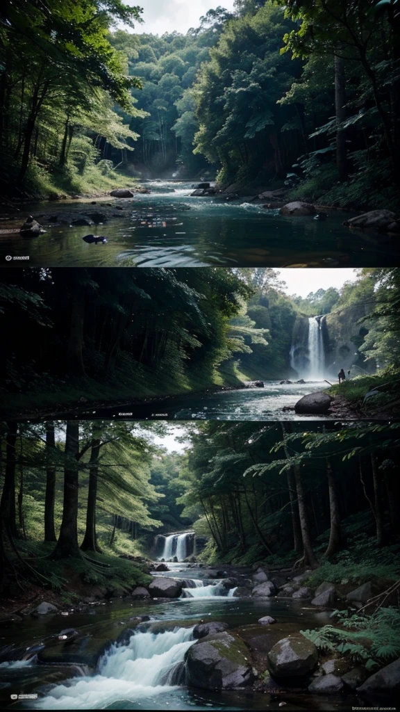 Devastated and feeling hopeless, Kai left the island and wandered into the nearby forest, There, he met a wise old man who was sitting by a stream, 4k realistic imagery, blue scenery like a movie scene, old american setting, inspired by blade runner movie scene, blue tone, 9:16 aspect ratio