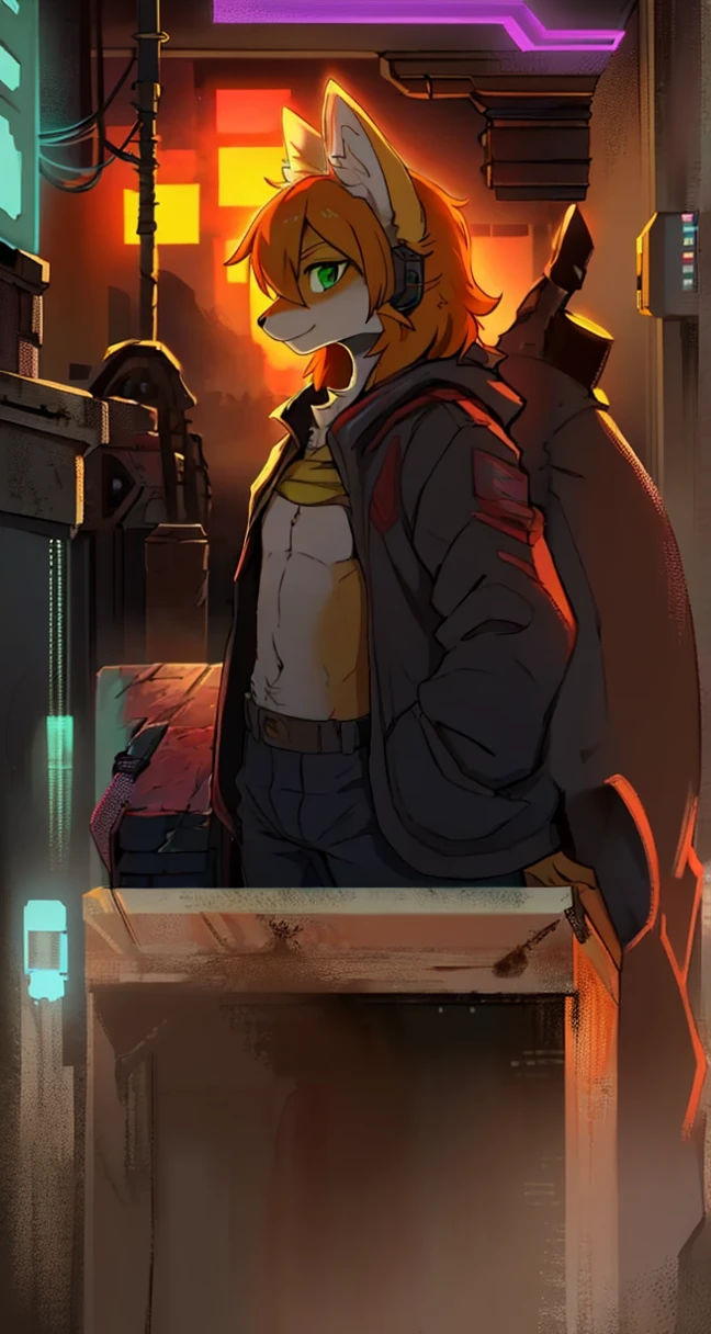 a cyberpunk fox girl, fursona art, 1 girl, detailed facial features, beautiful detailed eyes, beautiful detailed lips, extremely detailed face, longeyelashes, cyberpunk jacket, dynamic pose, futuristic cyberpunk city, neon lights, glowing details, digital painting, concept art, anime style, 8k, highly detailed, photorealistic, volumetric lighting, cinematic lighting, vibrant colors, atmospheric, moody, inspired by Toshiyuki Inoue