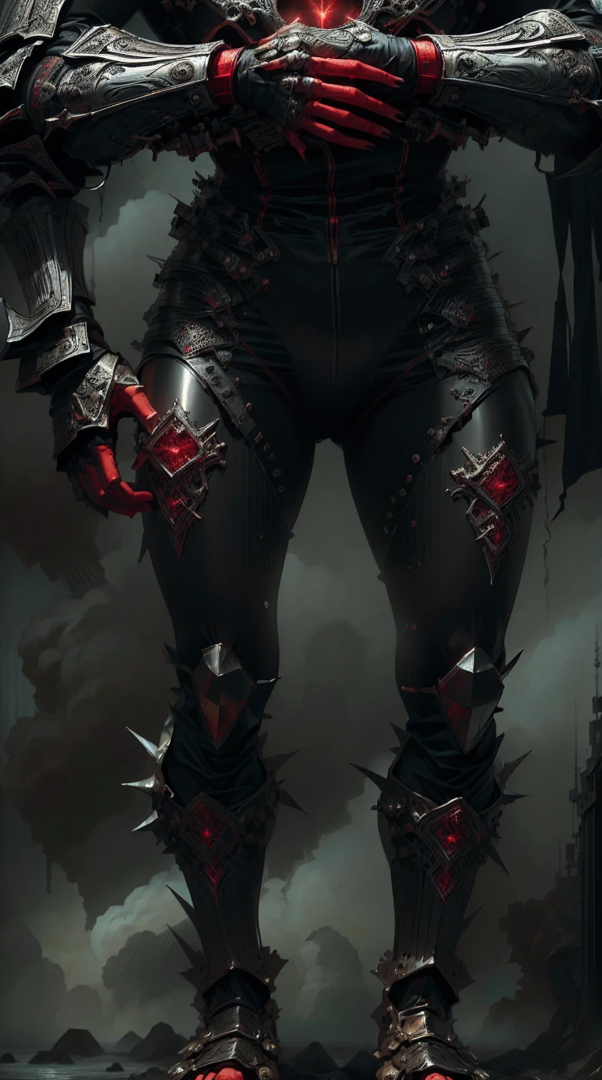 (masterpiece:1.1), (best quality:1.1), ((full body view:1.25)), (ornate:1.1), (red and black coloring:1.26), BREAK, (horror:1.0), (esoteric:1.1), (solo:1.4), (dynamic angle:1.0), (cowboy shot:1.0), (woman:1.1),(very muscular bodybuilder girl:1.25), (huge upper body:1.25), (narrow hips:1.0), long hair, (gothic intricate vampiric armor:1.25), (gauntlets:1.0), (shoulder armor:1.1), ((tarot style frame:1.25)), (glowing red eyes:1.25), (huge muscular arms:1.5,) thin legs, Realistic, Very detailed face and eyes, masterpiece