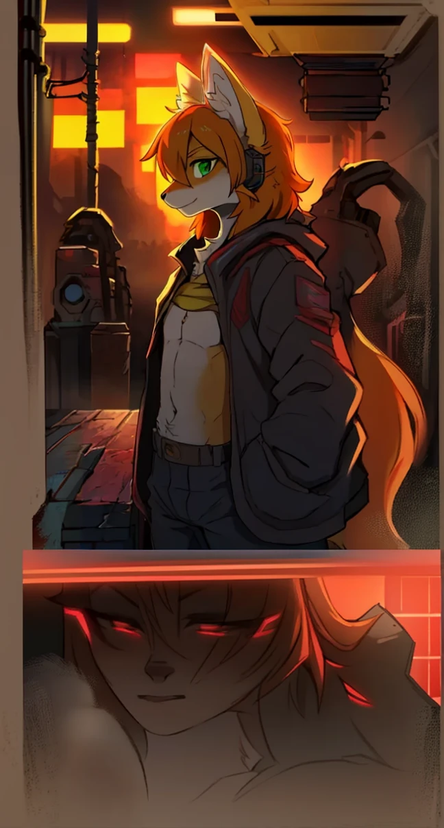 Standing, fullbody, a cyberpunk fox girl, fursona art, 1 girl, detailed facial features, beautiful detailed eyes, beautiful detailed lips, extremely detailed face, longeyelashes, cyberpunk jacket, dynamic pose, futuristic cyberpunk city, neon lights, glowing details, digital painting, concept art, anime style, 8k, highly detailed, photorealistic, volumetric lighting, cinematic lighting, vibrant colors, atmospheric, moody, inspired by Toshiyuki Inoue