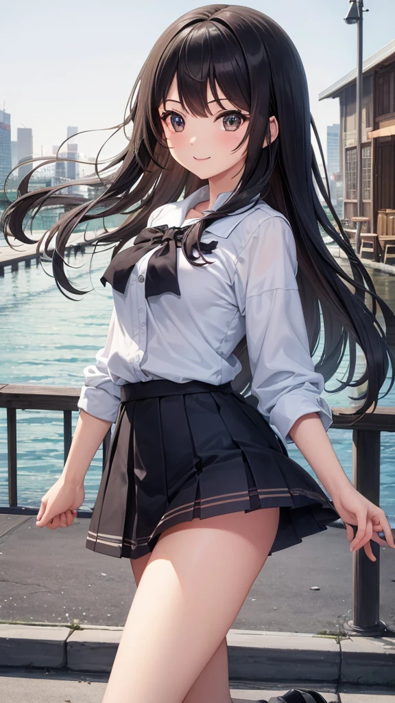 ((Highest quality)), ((masterpiece)), (detailed), 
Running black-haired girl、youth、Sailor suit、fine、bright、smile、Speed
