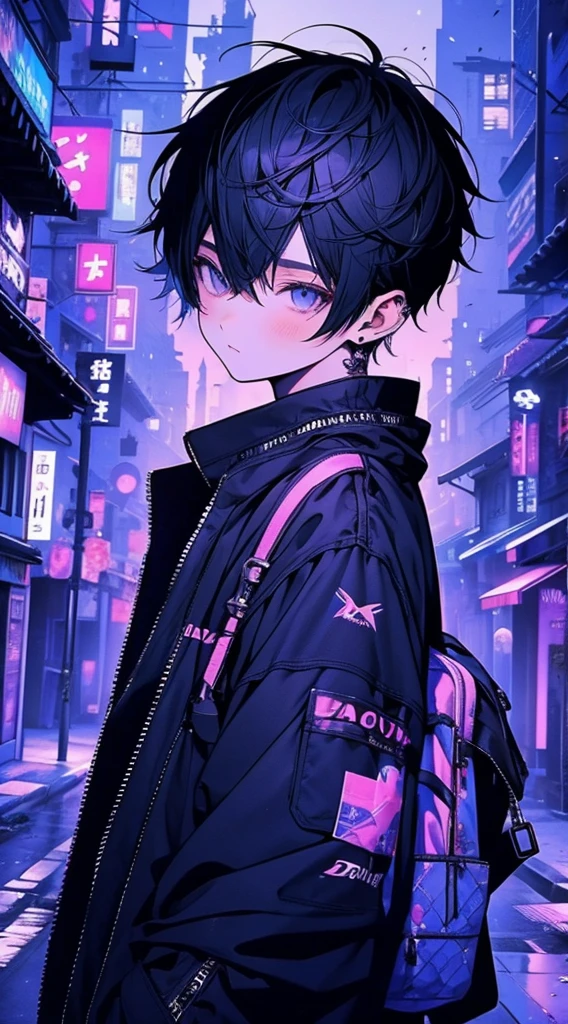 7Boy、Fashionable clothes、Futuristic cityscape、night