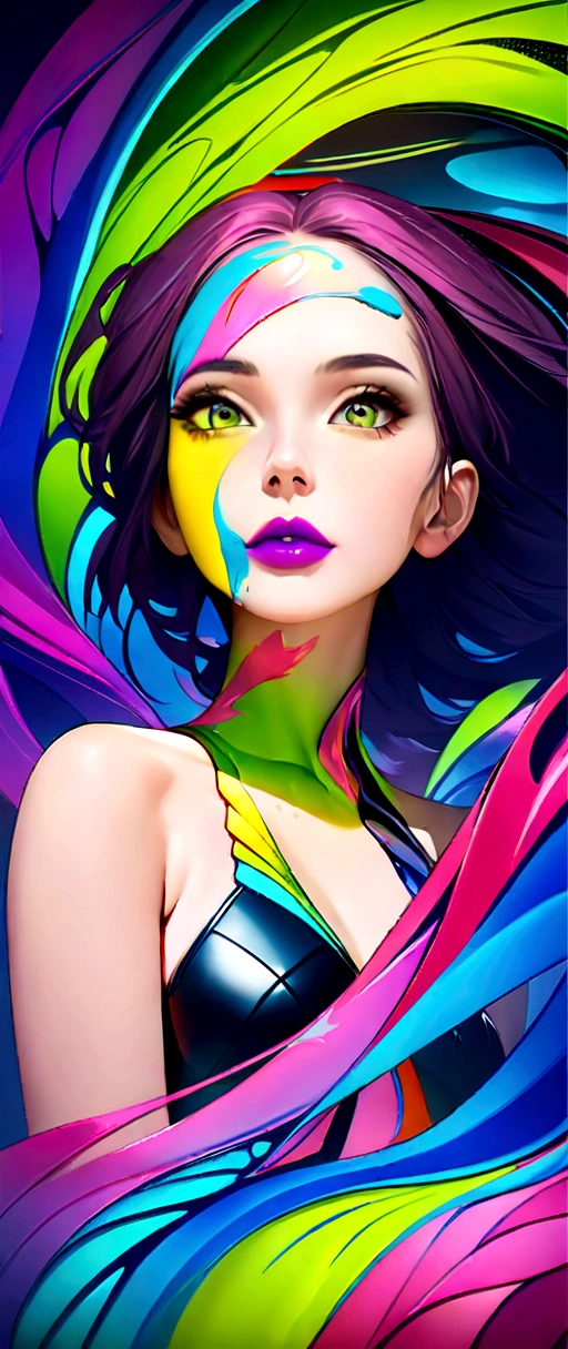 (masterpiece, top quality, best quality, official art, abstract aesthetic),solo,(1girl),(upper body|full body),a woman with colorful lipstick,psychedelic dripping colors,small breasts,best of behance,inspired by Alberto Seveso,smooth digital artwork,behance art,stunning digital art,beautiful acrylic fluid portrait,cgsociety saturated colors,photorealistic digital arts,trending digital art,surrealistic digital artwork,glossy digital painting,exquisite digital fashion photography,uhd,