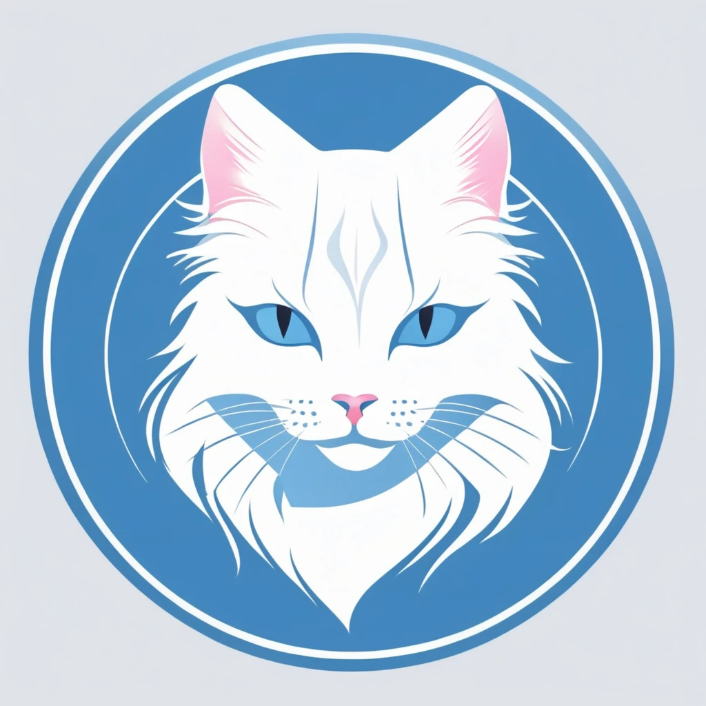 logo white cat, background blue