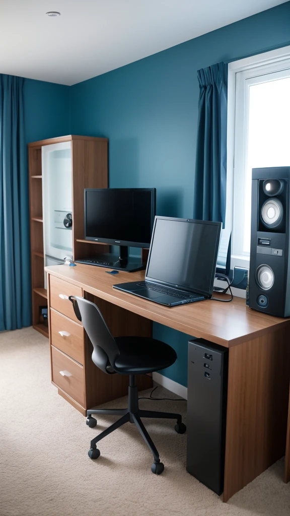 There is a computer in a modern and stylish room.