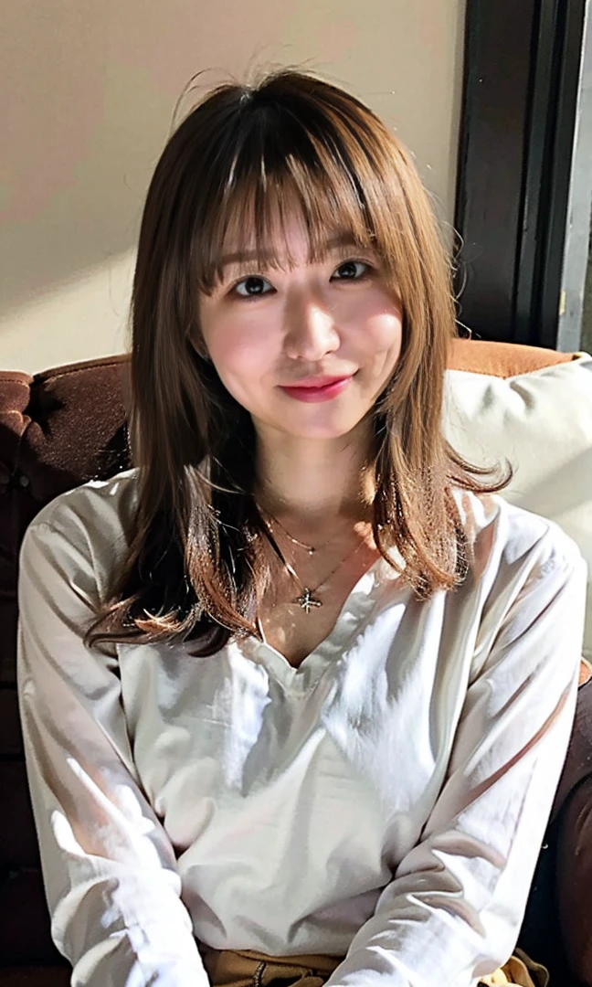 (((Shoulder-length hair:1.4))).((Silk collared shirt、Are standing、Medium Hair、服の上からでもわかるBig Breasts、Both hands are in front of the belly button、A photo of panties visible through a short polo shirt、Roll up your shirt with your hands、She is wearing a white polo shirt and luxurious white panties.、:1.4))、In the living room、Cream Hair Color、Her huge breasts are obvious even through her clothes...、Small earrings、Light brown hair color、:1.4))、Shiny Hair、Light beige hair color、Background Blur、Light brown hair、{{Cowgirl Shot}}、((Close-up shot from the waist up、Big Breasts:1.4))、Big Breasts、にっこりsmile、服からでも分かるBig Breasts、Cowboy Shot、素敵なsmile、((Revealing clothing))、Full body photo、ring、Tuck your hair behind one ear、Silver Necklace、smile、Caustics、Highly detailed photos、Big Breasts、Super no makeup、(8K、RAW Photos、Highest quality、masterpiece:1.2)、(Realistic、Realistic)、1 Girl、((Big Breastsショートヘア、Looking into the camera:1.4))、Hair blowing in the wind