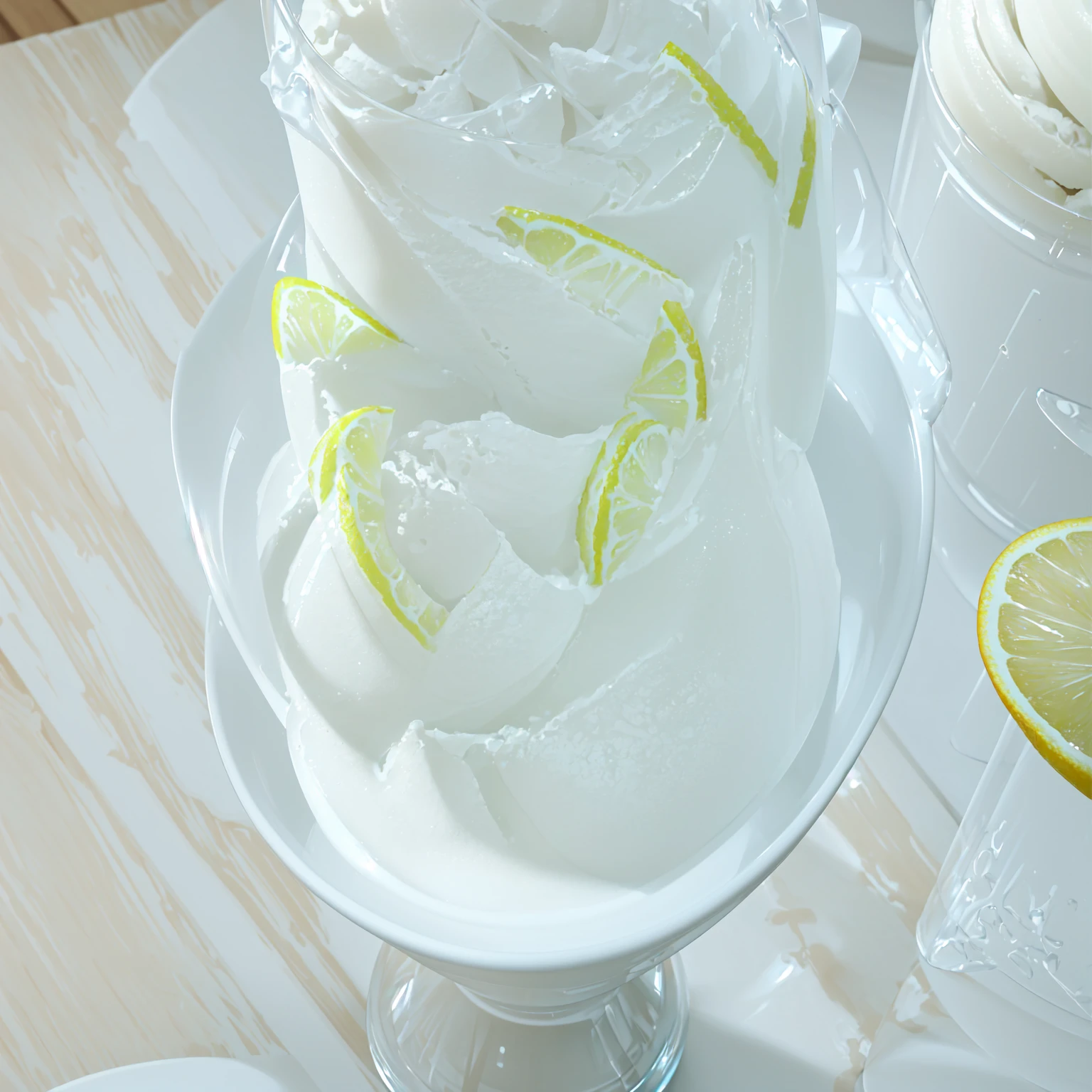 there is a cup of ice cream with a straw and a stick, 🍸🍋, milkshake, ice cream, Hidden cup, Elf Art, Stylized 3D, Colored milk tea, High-quality local rendering, Soft and cute slime, Designed in Blender, Stylized pbr, ice cream cone, 🐿🍸🍋, ice cream on the side